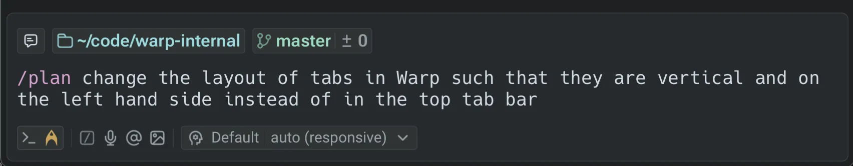 Prompting the agent to create a plan using the slash command.
